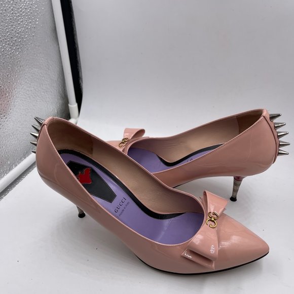 Gucci Pink Patent Leather Spiked Pumps Size 39 - Picture 2 of 5